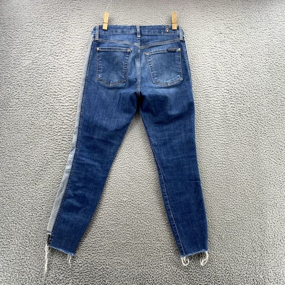 7 For All Mankind Women Jeans 27 Two-Tone Stripe Tapered 70's Crop Preppy Retro - Picture 11 of 14